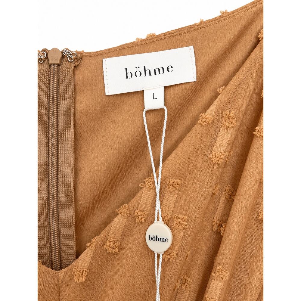 NWT Bohme Tiered Maxi Dress Brown Sz L Boho Peasant Cottagecore Puff Sleeve - Picture 3 of 3